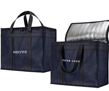 a pair of black and navy blue color delivery bags perfect for food delivery