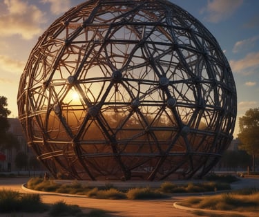 a large metal sphere - like object in a city