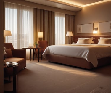 Bedroom in suite with king-size bed and soft linens.