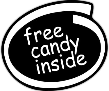 a black and white free candy inside sticker