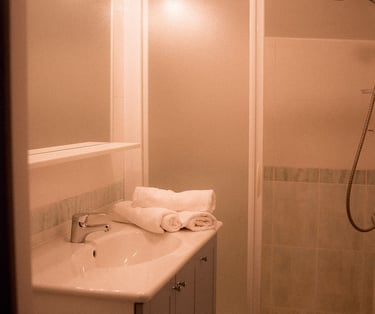 Salle de bain de la chambre mésange de la Ferme du Veyre