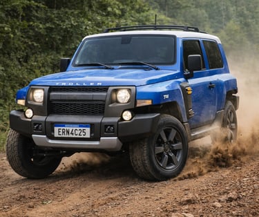 Troller T4 off-road representando as marcas de carros brasileiras em trilha de terra