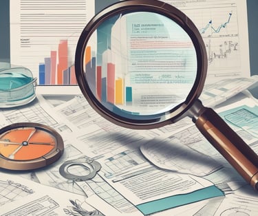 An auditor reviewing financial documents in a modern office.