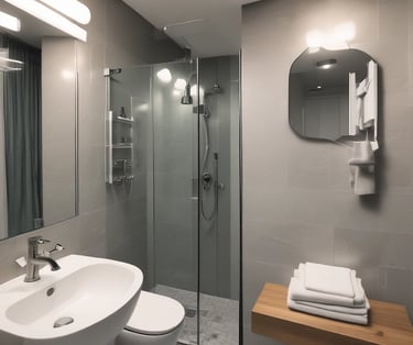 Bright room interior featuring surfboards and beach-themed artwork.