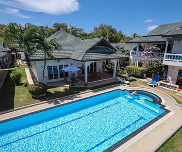 Modern holiday villa architecture with swimming pool in Rawai Phuket