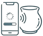 Icon of a smartphone syncing data with a smart home device using a loading progress bar.
