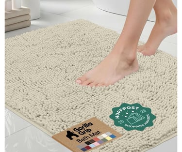 Gorilla Grip cream colored luxury chenille bathroom rug mat.