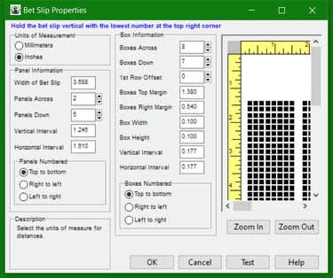 Bet Slip Properties window in Lotto Pro lottery software.