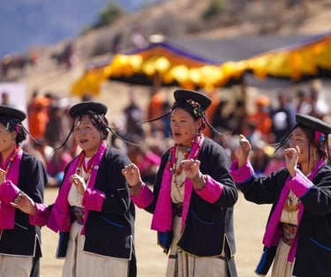 Bhutanese-women-from-Laya-performing-folk-dances-at-royal-highland-festival