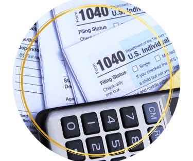 1040 tax return paper form with calculator