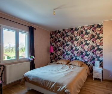 grande chambre vue sur jardin lit de160cm