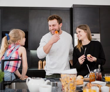 Happy family enjoys organic Iranian cherry jam at breakfast – best Persian jam for healthy mornings