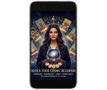 a woman holding a crystal ball in front of a phone