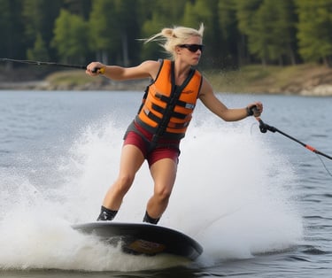 Private deck with Adirondack chairs facing the calm lake.