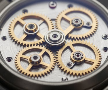 Intricate mechanical watch gears representing Swiss precision, absolute integrity, and growth.