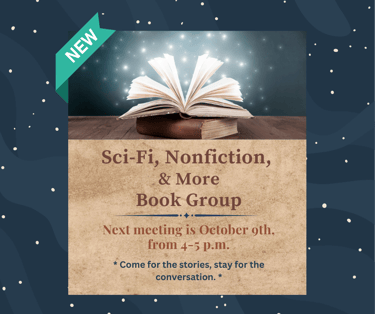 Newest book group meets on October 9th at 4pm