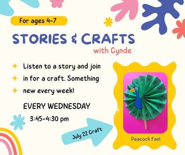 Stories & Crafts with Cynde features a Peacock Fan craft!