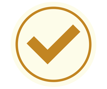 A gold check mark icon inside a white circle used for verification and success symbols.