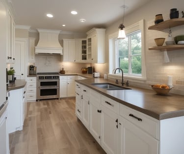A skilled handyman installing elegant tile backsplash in a modern kitchen.