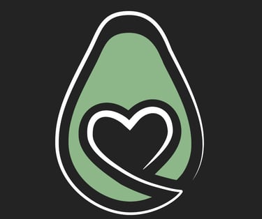 black company logo an avocado with a heart shaped pit