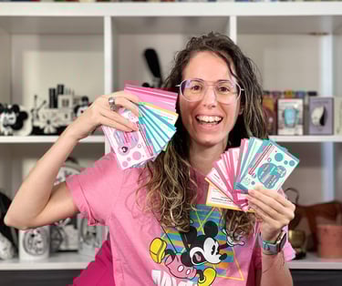 A Spanish tutor holding flashcards