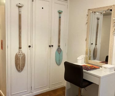 a bedroom with a guitar and guitar shaped guitar