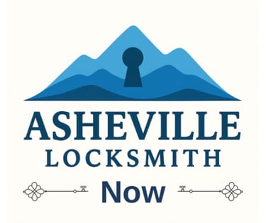 Blue Ridge Mountains logo with key integrated into the mountain design, ' Asheville Locksmith Now' text below, between keys