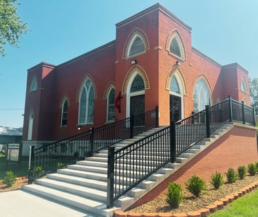 Moran United Methodist Church building new stairs landscaping and new sidewalk May2023