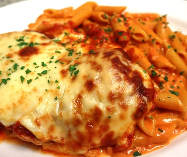 Chicken Parmigiana With Side Of Penne Vodka