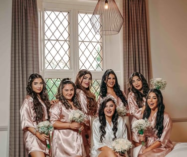 Bridesmaids in silk robes preparing for wedding – Oxford wedding photography by Fred Art Studio