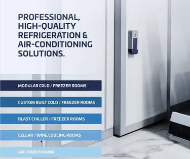 Solutions including cold rooms, freezer rooms, and air conditioning systems