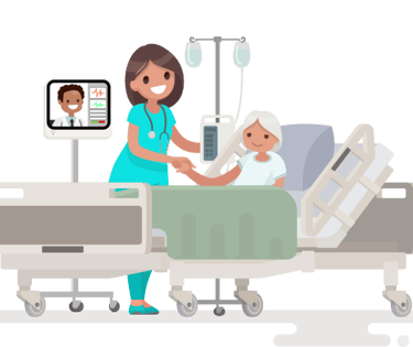 Imagen de una Dra. saludando una paciente en su cama utilizado en la pagina web de la Dra. Arlenis Guzmán 