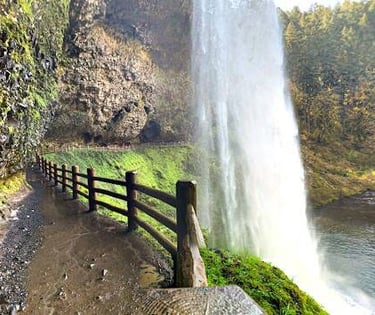Salem, OR - Trail behind South Falls waterfall at Silver Falls Park
