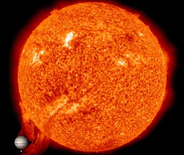 Sun_earth_jupiter_whole_600, Solar prominence - Wikipedia By NASA Goddard Space Flight Center