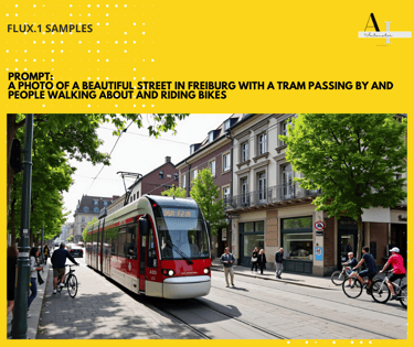 Flux image sample about a tram in a busy sunny day