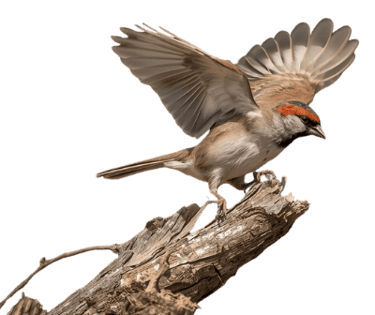 sparrow landing on a log, showing it can rely on creative sparrow's seo and branding services