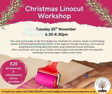 Christmas linocut workshop with Lisa Takahashi Isle Print Studioi 