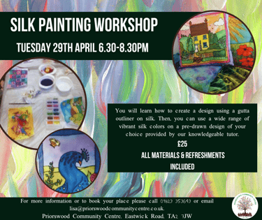 a poster for a silk painting workshop