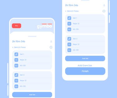 Screen for logging strength training workouts, easily recording sets, reps, and weights during your