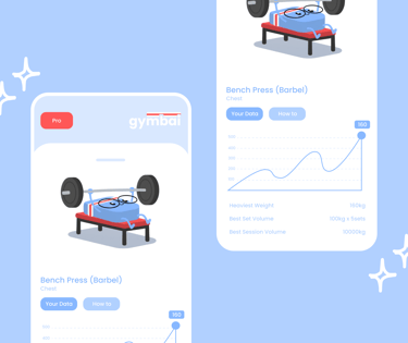 Detailed progress tracker charts visualizing strength gains, Personal Records (PRs), and long-term p