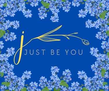 a blue and white floral wreath with the words just be you