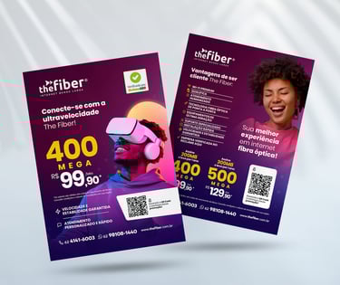 O mockup de um panfleto da empresa The Fiber