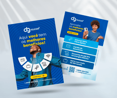 O mockup de um panfleto da empresa DG Telecom