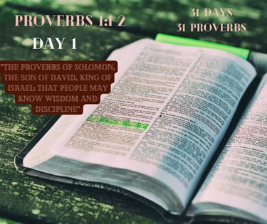 An open Bible displays Proverbs 1:1-2