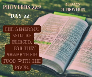 An open Bible displays Proverbs 22:9