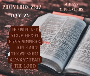 An open Bible displays Proverbs 23:17