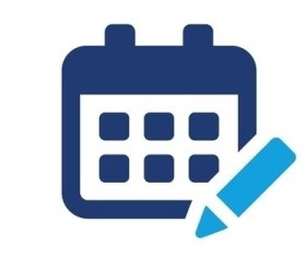 Icon-med-blå-kalender-illustrerar-möte