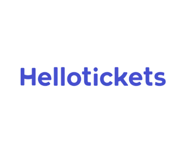 Hellotickets brand logo in blue typography centered on a plain black background.