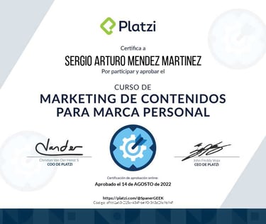 Certificado del Curso de Marketing de contenidos para marca personal