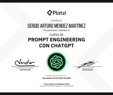 Certificado del Curso de Prompt Engineering con ChatGpt